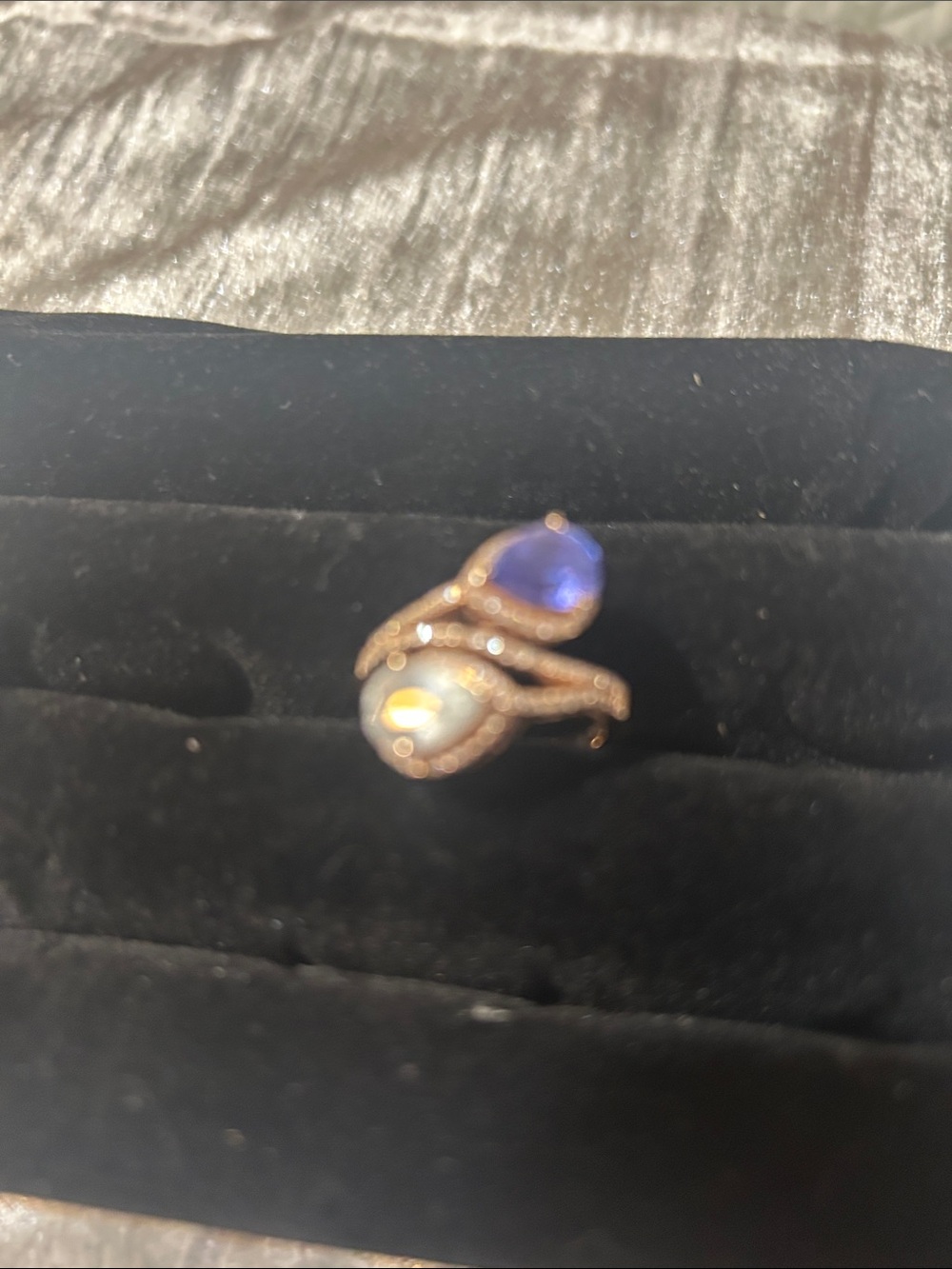 Effy 14K Rose Gold Ring with Tanzanite and Aquamarine pear shaped stones